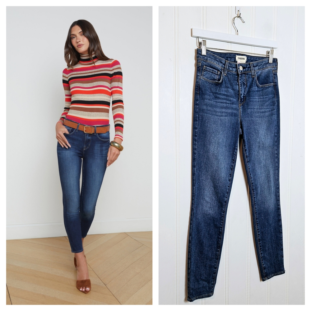 L'AGENCE Jeans 26 Margot Mid Rise Skinny Stretch Denim Classic Blue Wash Womens
